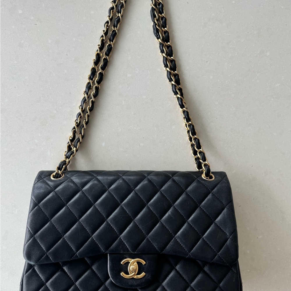 Chanel Black and Gold Quilted Shoulder Bag